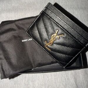Saint Laurent Quilted Black Card Holder with Gold Logo